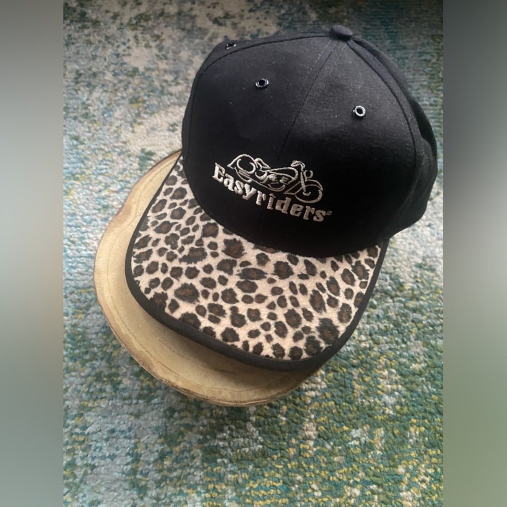 NWOT Vintage Y2K Easyriders leopard print logo black snap back hat